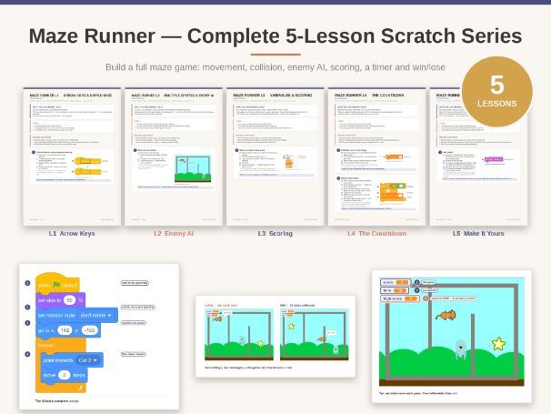 Scratch Maze Game | 5 Lesson Unit | Arrow Keys, Collision & Enemy  | KS3 CS