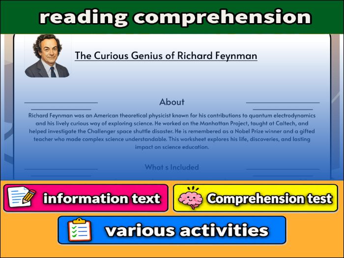 The Curious Genius of Richard Feynman- Reading Comprehension, study guide & Activities