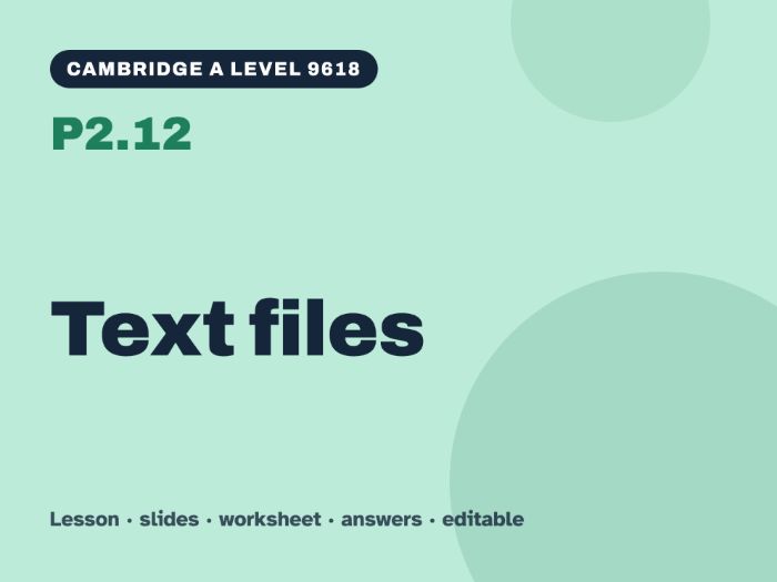 Cambridge A Level Computer Science 9618 – P2.12 Text files – Lesson & Worksheet