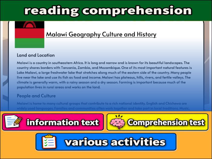 Malawi Geography Culture and History- Reading Comprehension, Worksheet & Activities