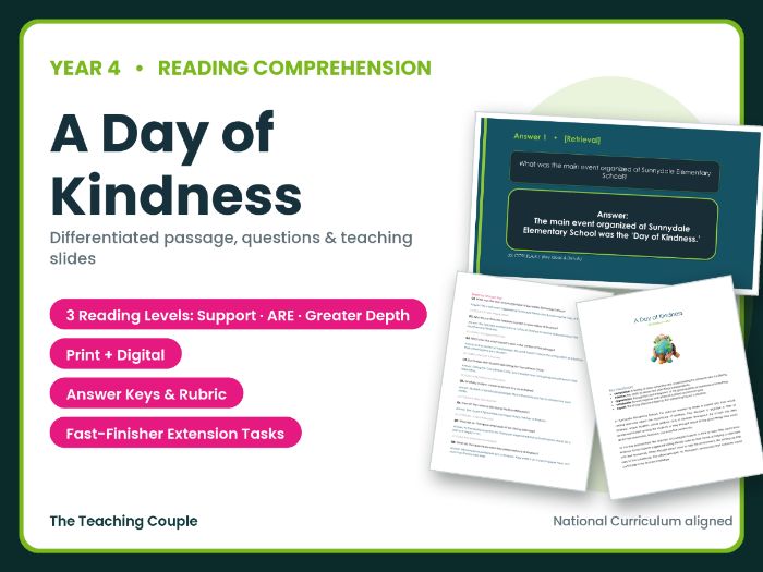 A Day of Kindness Reading Comprehension Bundle | Year 4 (KS2)