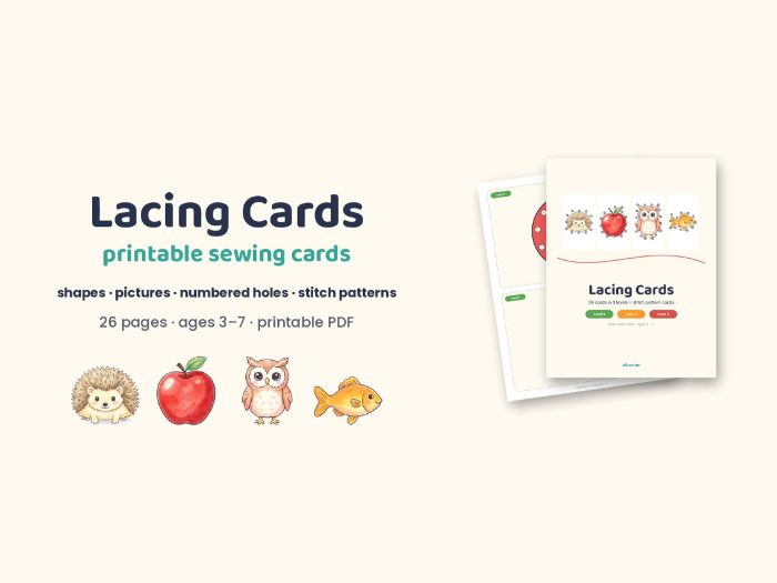 Lacing Cards - 36 Printable Sewing Cards in 3 Levels + Stitch Patterns (Fine Motor)