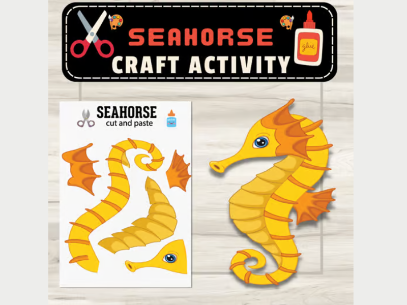 Seahorse Craft Cut & Paste Activity: Ocean Animal Summer Craft Activities