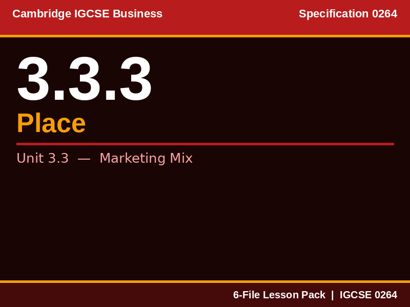 Cambridge IGCSE Business 0264 | 3.3.3 Place | Lesson Pack