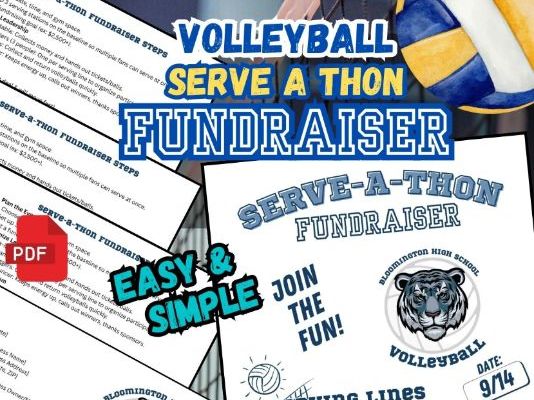 Volleyball Serve-a-Thon Fundraiser Template | 5 Sheet PDF Canva Editable Bundle | Flyer, Donation