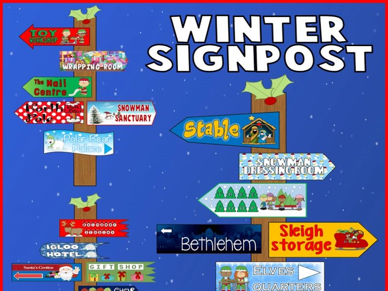 CHRISTMAS WINTER READING SIGNPOSTS DISPLAY TEACHING RESOURCE ENGLISH LITERACY