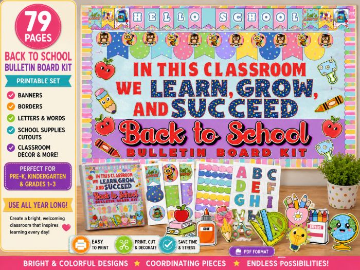 Back to School Bulletin Board Kit | 79-Page Classroom Décor, Banners, Borders, Cutouts & Letters