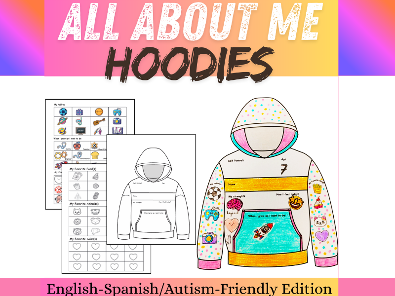 Back to School All About Me Hoodie | Bilingual English & Spanish SEL Activity | Special education