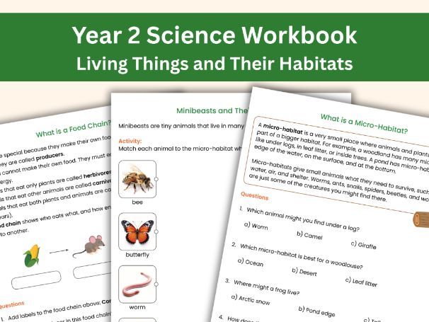 Year 2 Science Workbook: Living Things and Their Habitats | Printable Pack (21 Pages)