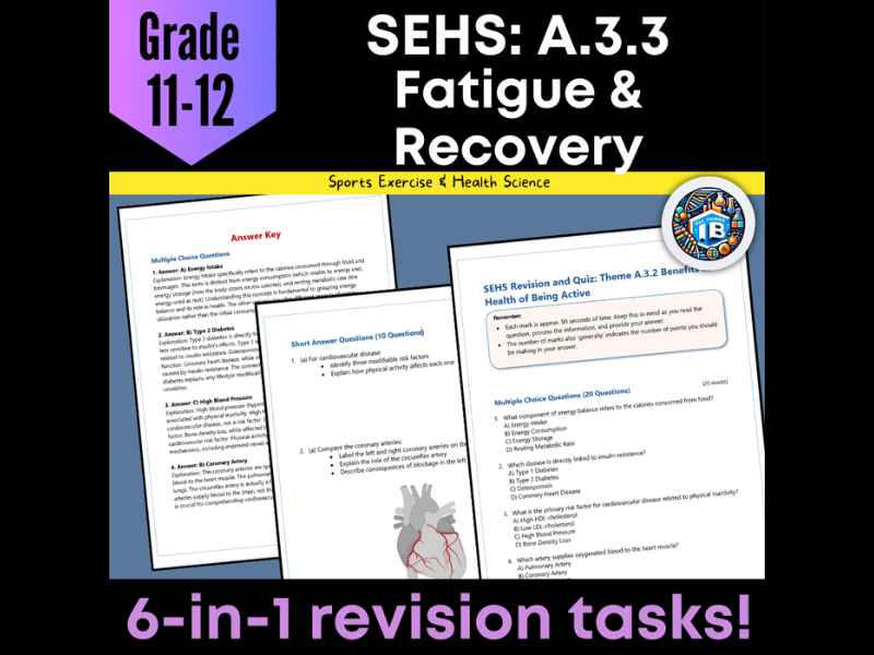 IB DP Sports Science (SEHS): A3.3 Fatigue & Recovery – Quiz & Revision Worksheets 2026