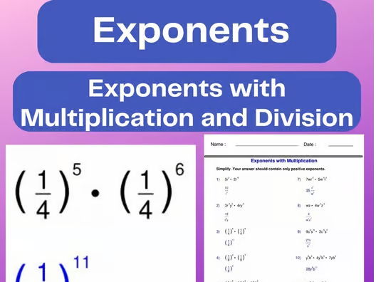 Exponents Worksheet with Multiplication and Division -simplifying -