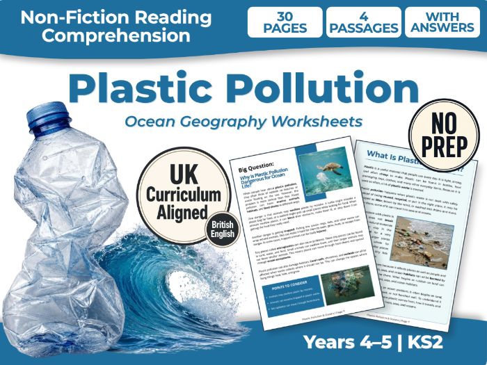 Plastic Pollution KS2 Reading Comprehension | Ocean Geography Worksheets | Years 4–5