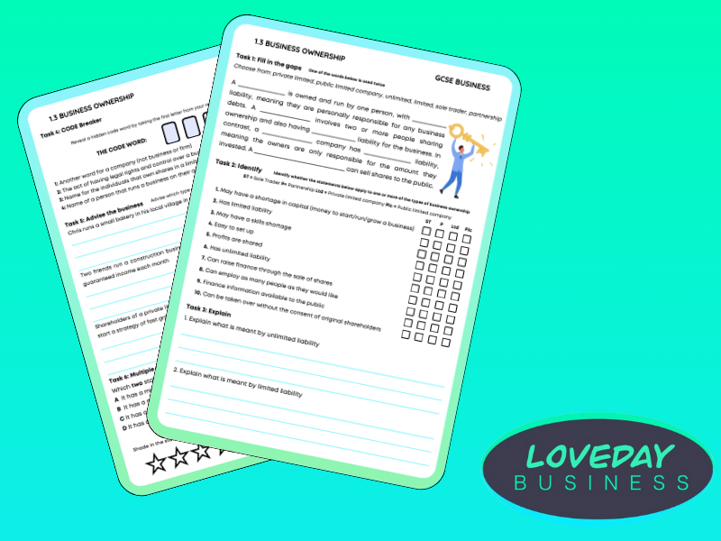 OCR GCSE Business Ownership Worksheet
