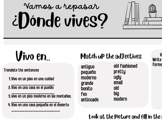 Donde vives revision worksheet