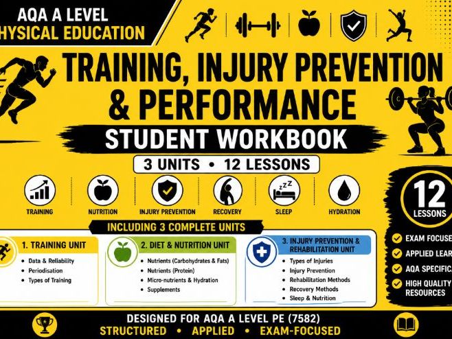 AQA A Level PE – Training, Diet & Nutrition, and Injury Prevention | Complete Workbook (12 Lessons)