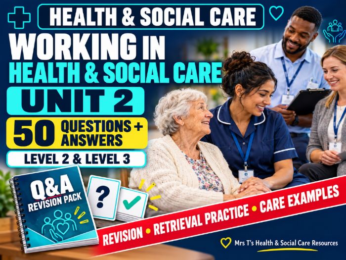 Unit 2 Working in Health & Social Care – 50 Q&A Revision Pack (Level 2 & 3)
