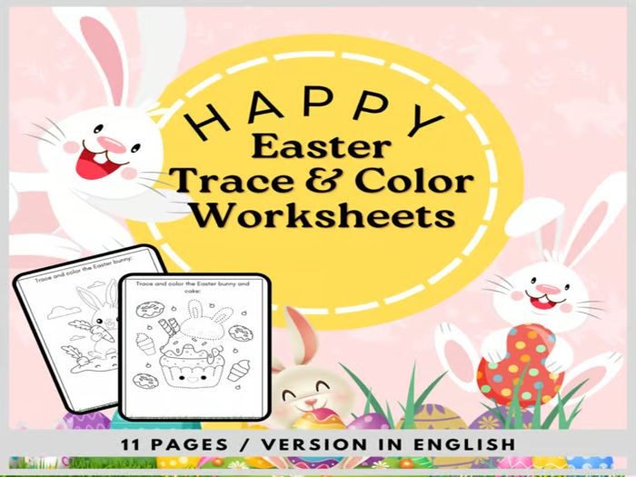 Easter Activities Tracing: Trace & Color Worksheets/Version in English