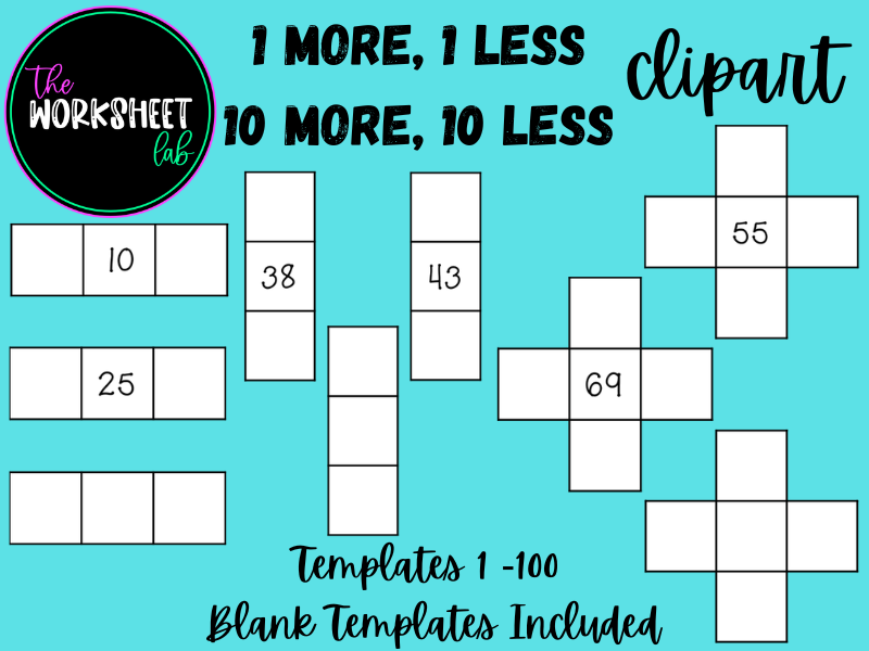 Place Value: 1 More 1 Less 10 More 10 Less Templates (Clipart)