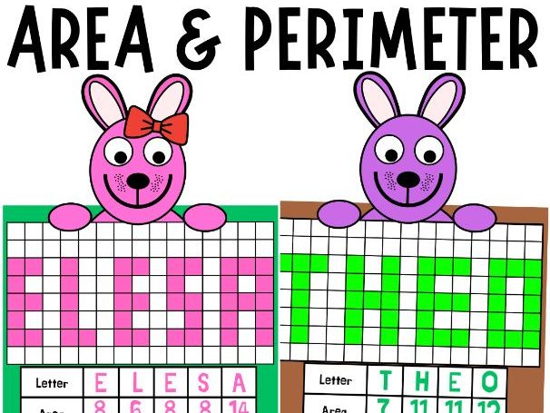 Bunny Area & Perimeter Name Craft | Easter Spring Math Activity | Bulletin Board