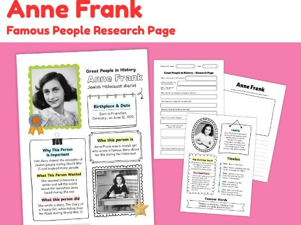 Anne Frank Biography Research Project | History Reading & Worksheets