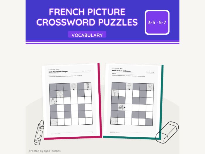 French Picture Crossword Puzzles | 10 Sheets