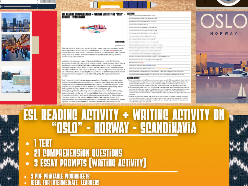 ESL Reading Comprehension + Writing Activity - Oslo - Norway - Scandinavia