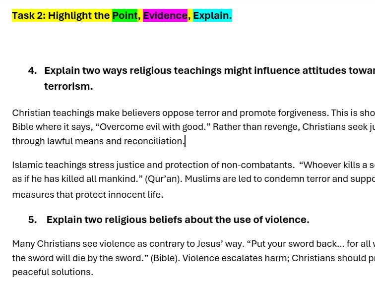 Peace+Conflict GCSE RE AQA 12mk Q models and 6mkQ activity