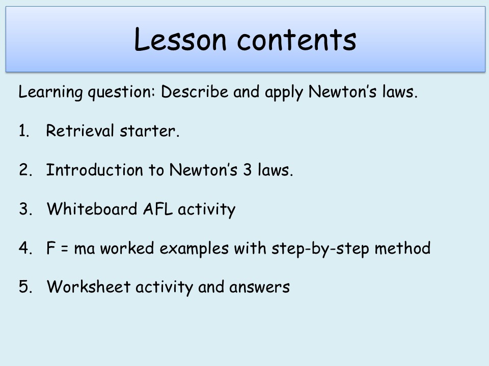 AQA (A Level) 8.1-8.2 Force and acceleration (2 part lesson)