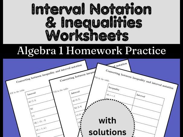 Interval Notation & Inequalities Worksheets | Algebra 1 Homework Practice