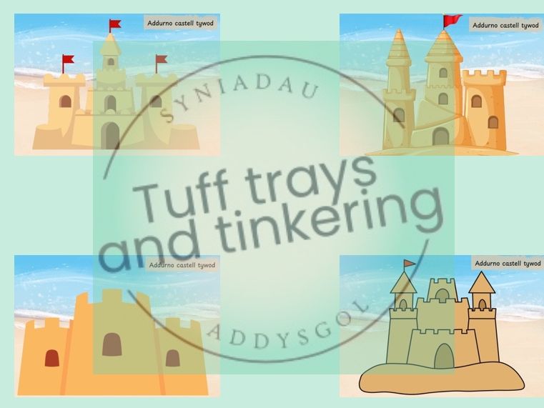 sand castle decorating addurno castell tywod Curriculum for Wales Early Years PS1 addysg Cymraeg