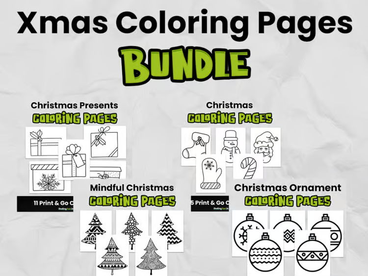 Christmas Colouring Pages BUNDLE, Printable Bulletin Board activities for Gr1 - 5
