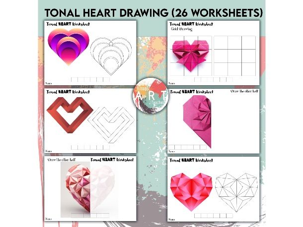 Tonal Heart Drawing (26 Worksheets) Valentines Day Activities