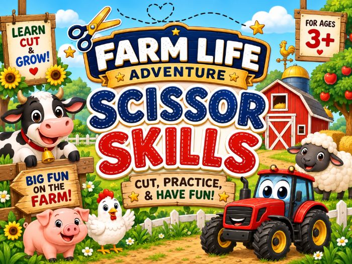Farm Scissor Skills Worksheets | Cutting Practice & Fine Motor Activities | Preschool–1st Grade