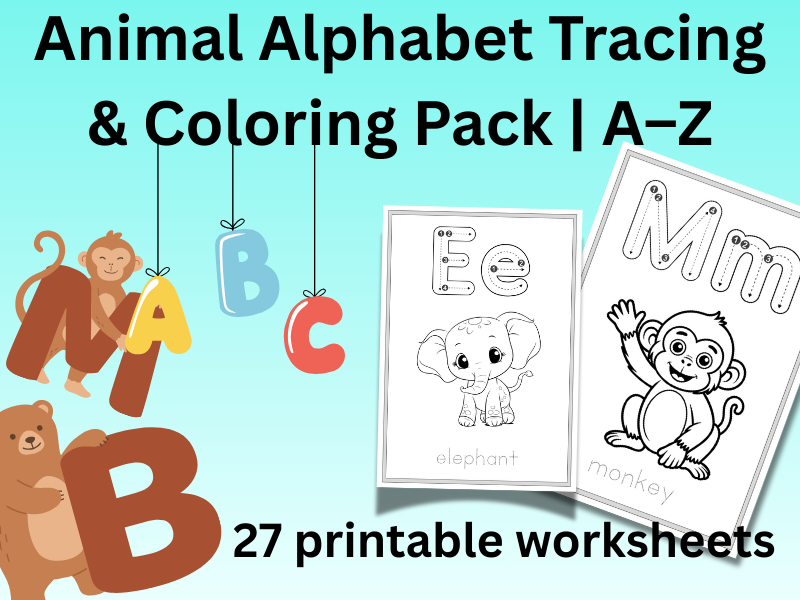 Animal Alphabet Tracing & Coloring Pack | A–Z