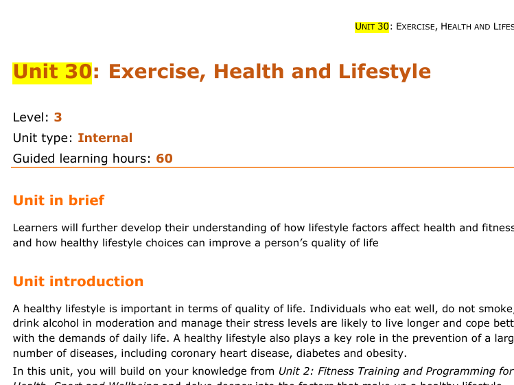 Unit 30 Exercise Health & Lifestyle