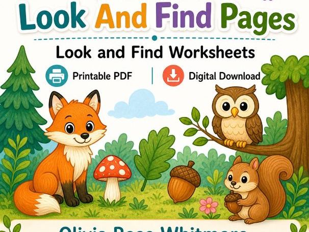 Forest Look And Find Pages | Look and Find Worksheets | Printable PDF | Digital Download