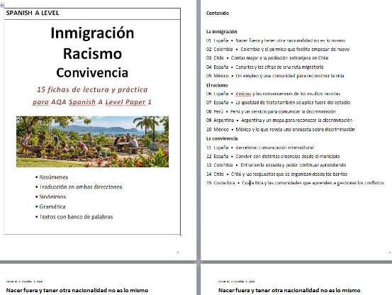 Spanish A-Level_15 worksheets Paper 1: inmigración, racismo y convivencia