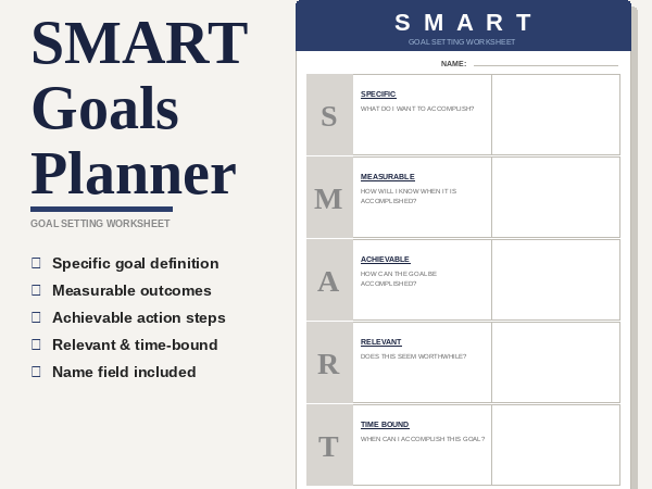 SMART Goals Worksheet for Students | Goal Setting Template Printable