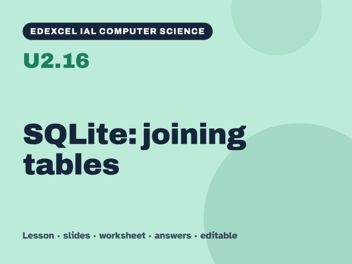 Edexcel IAL Computer Science – U2.16 SQLite: joining tables – Lesson & Worksheet