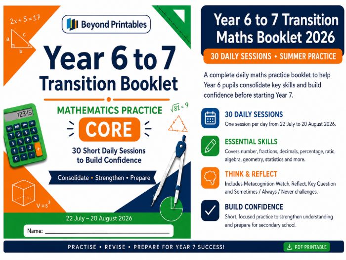 Yr 6 to Year 7 Maths  SUMMER transition booklet(CORE)