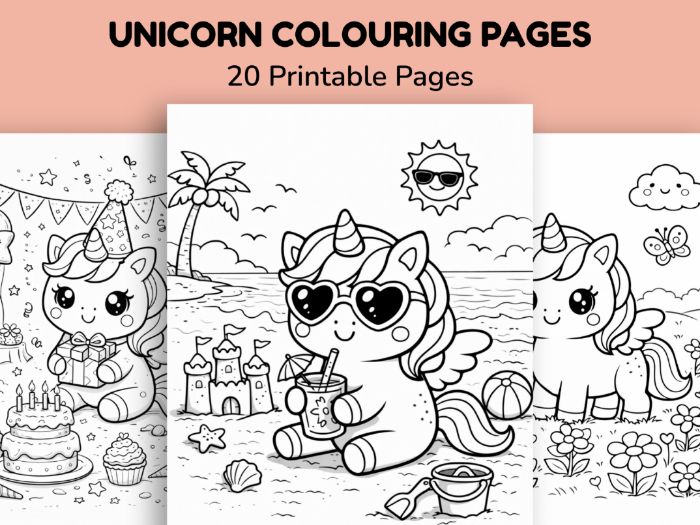 Kawaii Unicorn Colouring Book – 20 Printable Colouring Pages