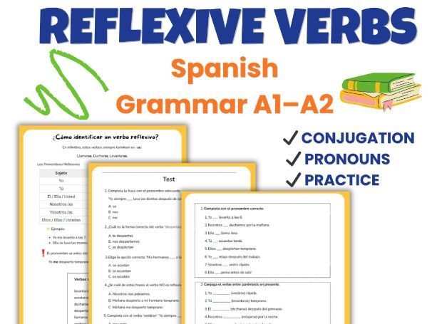 Spanish Reflexive Verbs Worksheets A1-A2 | Daily Routine Grammar & Practice