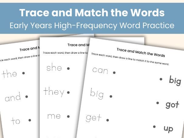 High-Frequency Word Trace and Match Worksheets | Early Years Word Recognition | 25 Activities