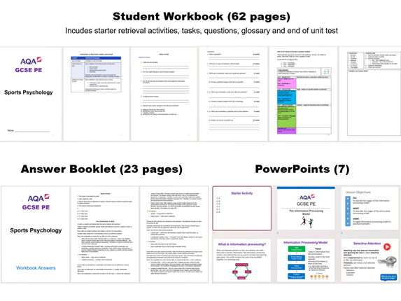 GCSE PE AQA Sports Psychology Workbook, Answer Booklet and PowerPoints