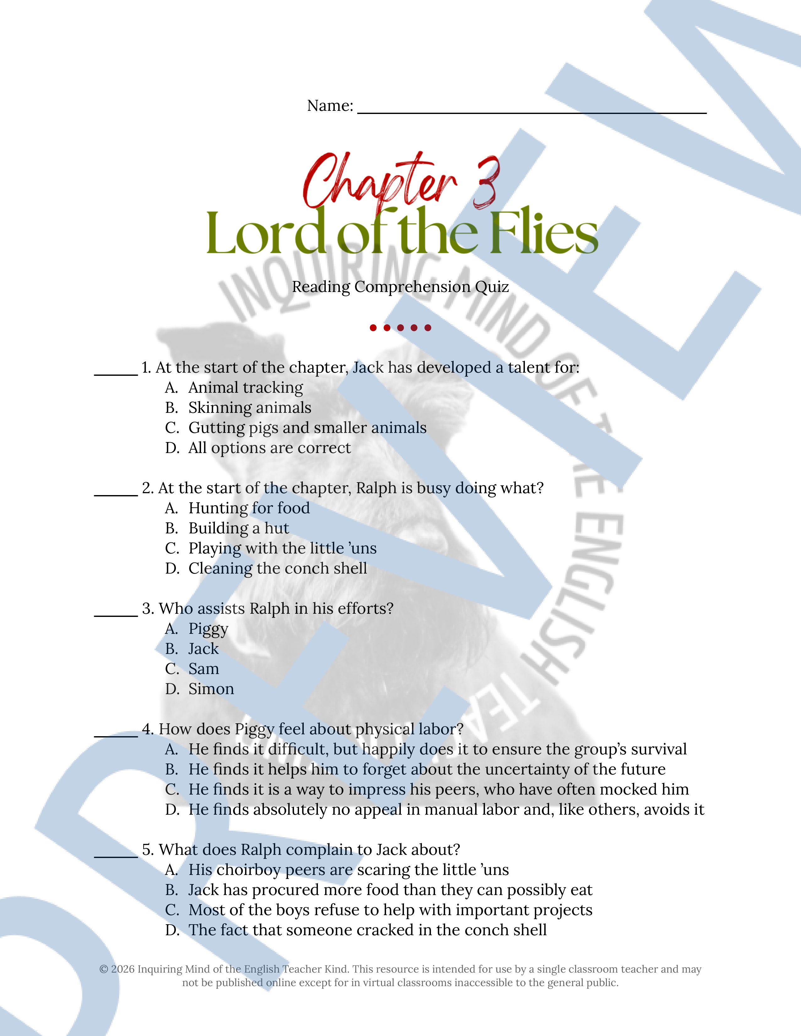 Lotf Chapter 3 Lord of the Flies Chapter 3 Quiz and Answer Key | Guided Reading ...
