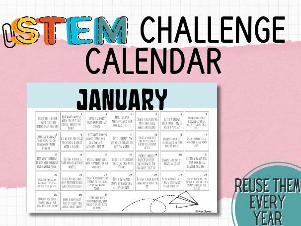 STEM Challenge Calendar – January | Daily STEM Activities for Primary & ESL