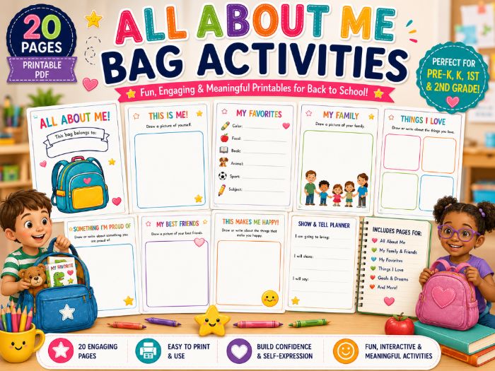 All About Me Bag Activities Worksheets Back to School Show Getting to Know You