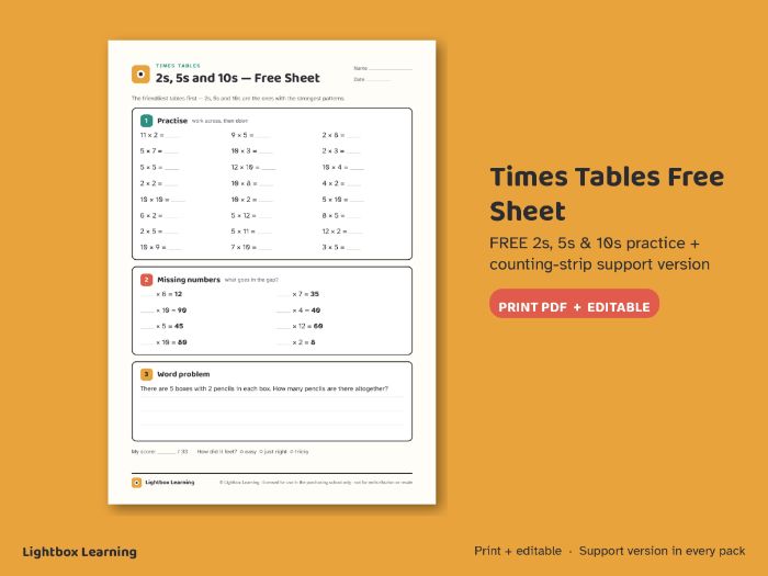 Times Tables Practice Worksheets — KS2 Free