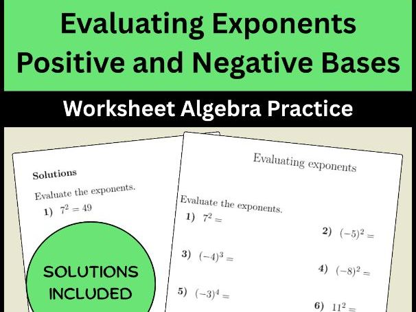 Evaluating Exponents Positive and Negative Bases Worksheet Algebra Practice