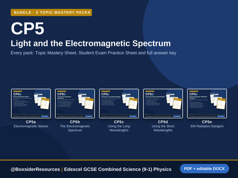 CP5 Light and the Electromagnetic Spectrum | Edexcel Combined Science (9-1) | 5 Topic Mastery Pack Bundle